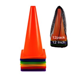 12 Inch Traffic Training Cones, 12 Pack Cones Sports Training Agility Plastic Safety Parking Cones, Agility Field Marker Cones for Soccer Basketball Football, Outdoor Sport Activity