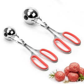 AHIER - Máquina de albóndigas, 2 unidades para hacer albóndigas sin palo, con asas antideslizantes desmontables, de acero inoxidable, para tartas, para cocina (1.3 pulgadas y 1.7 pulgadas)