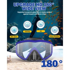 Lorrtta Snorkel Set Adults, Pano 3 Window Anti-Fog Adult Snorkel Set with with Dry Snorkel, Snorkeling Gear for Adults Snorkel and Mask Featuring a 180 Panoramic Ultra-Clear Snorkeling Mask Adult