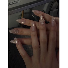 Transparent Gold Chrome Hearts Handmade Nail Tips - Glue / 투명 골드 크롬하츠 수제네일팁 - 글루