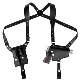 Shoulder Holster for Men with Double Magazine Pouch Horizontal Leather Gun Holster for EDC Concealed Carry Fits 1911 Glock 17/19/23 and Most Pistols for Right Hand Use