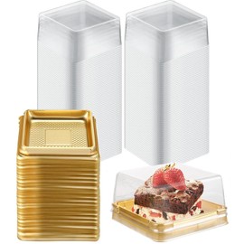 NIYANGLE 50 Pcs 3 Inch Mini Cake Box, Clear Plastic Cupcake Box with Lids Single Square Dessert Container Mooncake Packing Box for Individual Muffins Cookies Chocolate Wedding Party Christmas