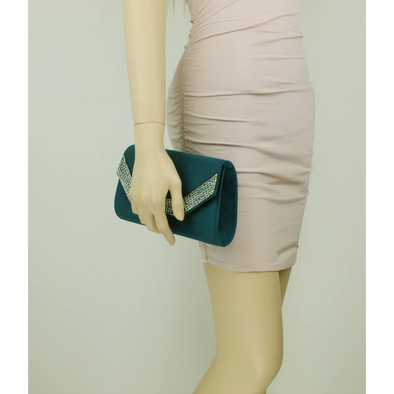 Girly Handbags Diamante Frame Clutch Bag, teal