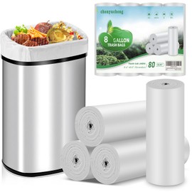 8 Gallon White Trash Bags Biodegradable - Small Garbage Bags 8 Gallon Tall Kitchen Unscented 80count Compostable Recycling Strong Thick Office Waste Basket Medium Liners Bulk Chenyucheng