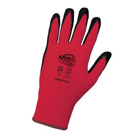 Global Glove 500MF - Tsunami Grip Mach Finish Nitrile Coated Gloves - Small, Black/Red