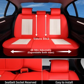 Coverado Car Seat Covers Full Set, Front and Rear Seat Covers, 5 Seats Leather Seat Covers for Cars, Waterproof Car Seat Protectors, Automotive Seat Cushions, Universal Fit for Most Cars, Red&White