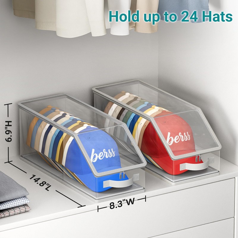 AOODA 2PCS Stackable Hat Storage for Baseball Caps, Clear Hat