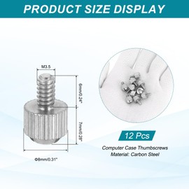 sourcing map 12 Pcs M3.5x6mm PC Computer Case Thumbscrews, Carbon Steel Nickel Plated Knurled Thumb Screws Bolts Fasteners for Computer Cover, Motherboard, Fan, Power Supply, Silver