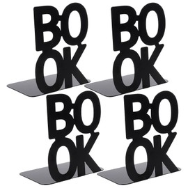 2 Pairs Book Ends, Black Metal Bookends, Heavy Duty Bookend，Book Ends for Shelves, Bookends for Heavy Books, Abstract Art Desgin Book Stopper Supports for Office, Home