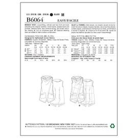 Butterick Patterns B6064 Misses' Vest Sewing Template, Size Y (XSM-SML-MED)