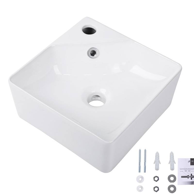 Wall Mount Corner Bathroom Sink, QISHKA 12" X 12" Square