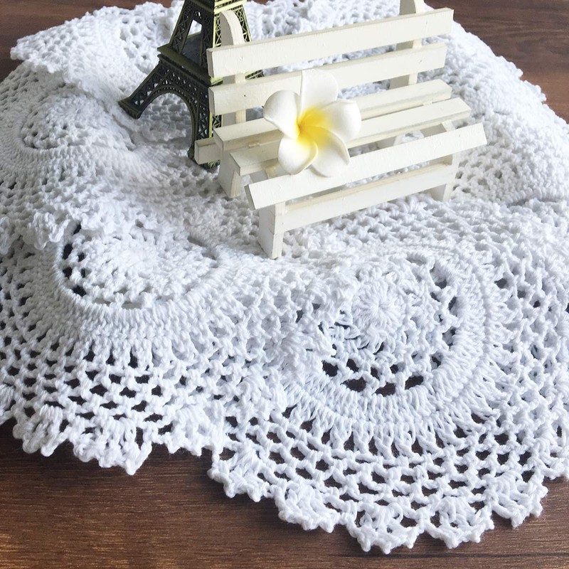 4 PCS White 6 Inch Round 100% HANDMADE Crochet Lace