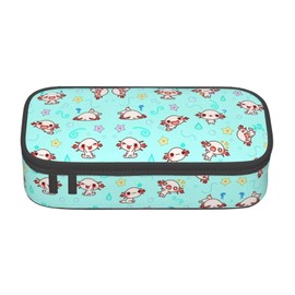 HKHEHOP Cute Kawaii Axolotl Pencil Case Big Capacity Storage Pencil Pouch Stationery Bags With Zipper Portable Pen Holder Box Organizer For Boys Student College School Office Supplies