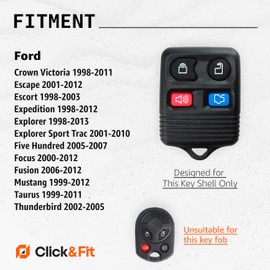 2pcs Click&Fit Silicone Key Fob Covers Compatible with 1998-2013 Ford Explorer Escape Focus Fusion Mustang Crown Victoria, Lincoln Navigator, Mercury – Car Key Shell Rubber case 4-Buttons, Black+Blue