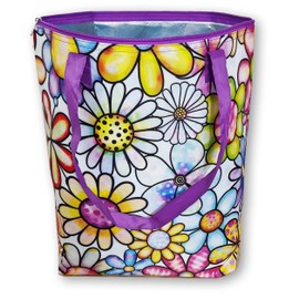 Reusable Foldable Cooler Shopping Bag Beach Bag Lightweight and Durable with Inner Aluminium Lining for Perfect Cooling Function - 25L Rainbow Daisy