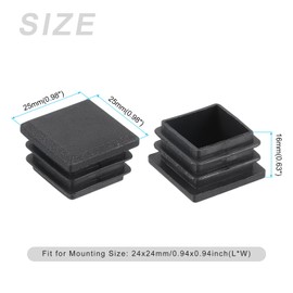 METALLIXITY Square Tube End Cap(25 x 25mm) 4Pcs, Plastic Plugs Insert End Caps Pipe Cap Cover - for Furniture Table Chair Legs, Black