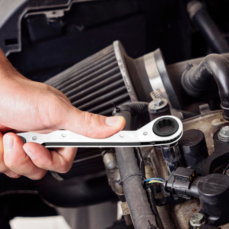 QWORK® 5Pcs Ratchet Spanner Set, 6mm-21mm Offset Reversible Double Ring