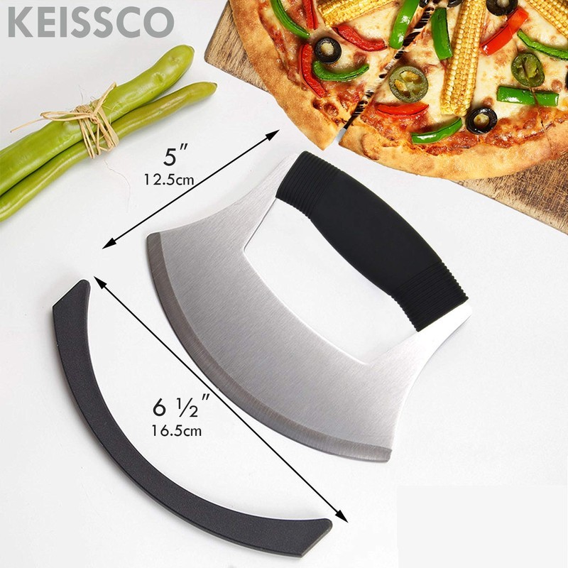 KEISSCO Pizza Cutter Stainless Steel Ulu knife Razor Sharp Rocker