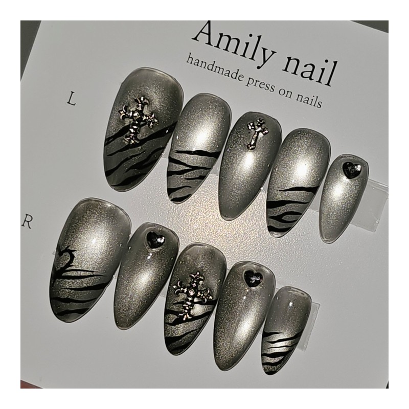 Gothic Silver Magnet [Handmade Nail Tip] Emily Nail - Stiletto