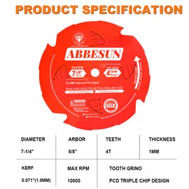 2 Pack 7-1/4 Inch 4T PCD Tipped Hardie Blade Fiber Cement Circular Saw Blade with 5/8'' DMK Arbor, for Diablo 7-1/4'' Circular Saw Blade D0704DH, Polycrystalline Diamond Tipped, for Laminate Flooring