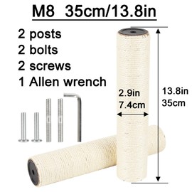 NEUMIHARO 2.9in 7.4cm Diameter Cat Tree Replacement Post Sisal Scratching Pole Parts (M8, 35cm/13.8in)