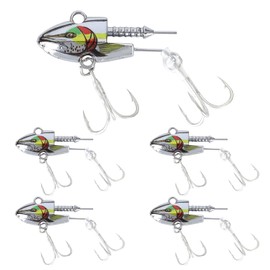 Spotlip Sea Bass Lures Jig Head Set 10g 14g 21g 27g Lures Metal Vibration Shad Jig Head Blue Freshwater Saltwater Fishing Set of 5 (27g, Silver)