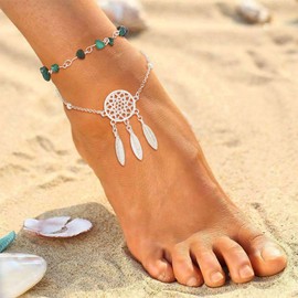 Vivilly Layered Anklets Bracelets Silver Turquoise Anklet Chain Beach Leg Chain for Women