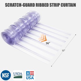 Aleco Clear-Flex II Replacement PVC Strip, 12" x 96", 0.216" Max Thick at Ribs, 0.08" Core, Ribbed Scratch-Resistant Door Curtain for Warehouse, Cold Storage,Oversized Opening, Made in USA