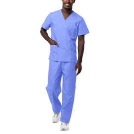 Sivvan Unisex Scrubs - Classic V-Neck Top & Drawstring Pants Scrub Set - S8400 - Ceil Blue - M