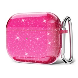 Svanove for Airpods 4 Case, Clear Glitter, Cute Sparkle Bling, Soft TPU, Neon Hot Pink