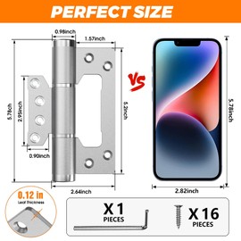 5" Self Closing Door Hinges, Non Mortise Door Hinge, Soft Close Door Hinges with Silent Hydraulic Buffering for Interior, Laundry Rooms, Bedrooms Door (2PCS, Silver)