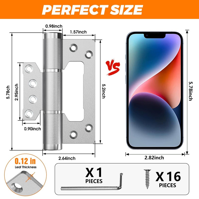 5" Self Closing Door Hinges, Non Mortise Door Hinge, Soft