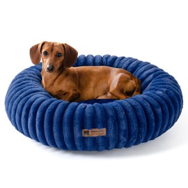 MEWOOFUN Dog Doughnut Beds for Small Dogs, Soothing Dog Bed, Round Cute Puppy Bed with Non-Slip Base, Fluffy (Navy Blue, 64 x 64 x 18 cm)