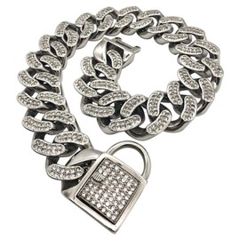 Correas básicas para perros Collar de cadena de perro Pitbull Bulldog 32mm Collar de perro de diamante de oro rosa Correa de acero inoxidable Collar  