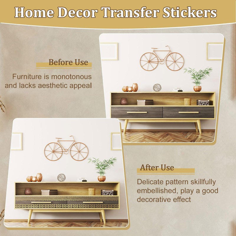 WANDIC 3 Sheets Gilding Rub On Transfer Stickers, Gold Foil