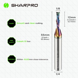 Sharpro 1/8 Downcut Router Bit 1/4 Shank, Spiral CNC Router Bits with Coating, Down Cut Carbide End Mills for Woodcraft, Engraving, Mortising, Acrylic and Aluminum(3PCS)