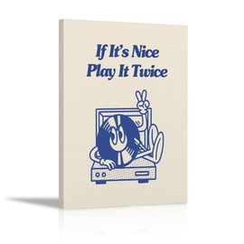 KEUSPI If It's Nice Play It Twice Retro Funky Wall Decor Funny Band Studio Turntable Trendy Canvas Wall Art Painting Paints Picture For Home Studio Bedroom Girls Room,11x14Inch,Gifts for Teen Girls