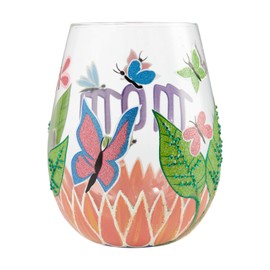 Enesco 6006295 Designs by Lolita Mom You Helped Me Fly Hand-Painted Artisan Stemless Wine Glass, 20 Ounce, Multicolor