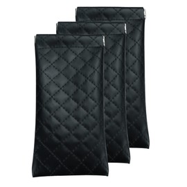 LifeArt 3 Pack Squeeze Top Glasses Pouch Portable Sunglasses Case Soft PU Leather (3 Black)