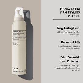 PREVIA Style And Finish Extra Firm Styling Mousse (10.14 fl oz) Volumizing Mousse for Fine Hair Thickening Frizz Control Heat Protection Natural Ingredients Petroleum Free