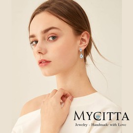 Teardrop Dangle Earrings for Wedding - Sterling Silver Cubic Zirconia Crystal cz Drop Earrings Womens Bridal Jewelry for Bride Bridesmaids Mother of Bride Gift