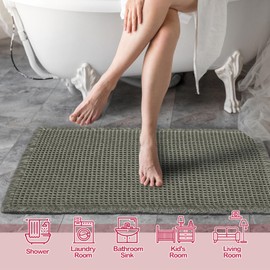 ZALL Waffle Bath Mat,Super Absorbent Non Slip Bathroom Rug,Dark Green 18x30inch,Machine Washable Ultra Soft Floor Mats
