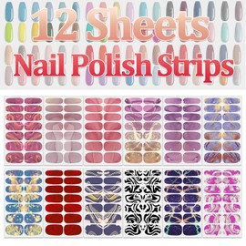 SILPECWEE 12 Sheets Nail Polish Strips Full Nail Wraps for Women Color Blending Self Adhesive Nail Polish Stickers Gel Nail Strips Nail Art Accessories with Nail File (Chic Style)