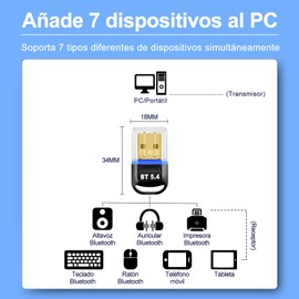 GuDoQi Adaptador Bluetooth 5.4 para PC, Dongle Mini Inalámbrico Receptor, USB Adaptador para PC, Auriculares, Ratón, Teclado, Impresoras, Compatible con Windows 8.1/10/11