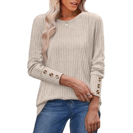 Womens Fall Fashion 2025 Trendy Long Sleeve Shirts Plus Size Sweaters with Buttons Tunics or Tops to Wear with Leggings Women's Clothing Khaki M