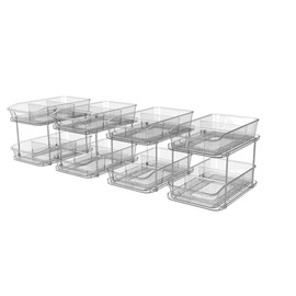 incostar 2 Tier Pull-Out Storage Organizer for Bathroom and Kitchen, Under Sink Organizer with Dividers, Ideal for Organizing Cupboard,Bathroom Vanities,Cabinet, Slide-Out Clear Storage, 4 Pack