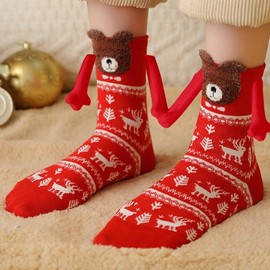 Shujin Christmas Socks with Low Magnetic Unisex 3D Dolls Pair of Socks, Hand in Hand Socks, Magnetic Friendship Socks with Hands, Funny Magnetic Christmas Socks, Gift for Couples, Family,