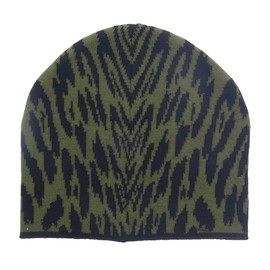 ROBERTO CAVALLI ESZ026 D0491 Black/Military Green Jaguar Beanie Hat for Mens