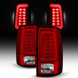 For [C-Shape LED Light Lube] 2009-2018 Dodge Ram Pickup Truck (DS/DJ/D2) v2 Red Clear Tail Lights Rear Brake Lamps Left+Right