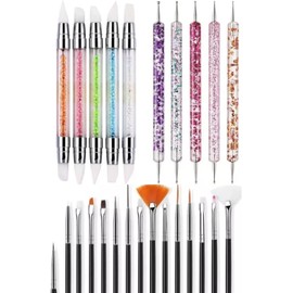 Kit 25 Piezas Pinceles , 5 Punteros Para Arte De Las Uñas,5 Pinceles Silicon,15 Pinceles Profesional Mano Alzada Decoracion Uñas,Pinceles para Delineador De Uñas, Esmalte De Gel, Bolígrafo para Diseño De Uñas, Punteado De Uñas, Dibujo.